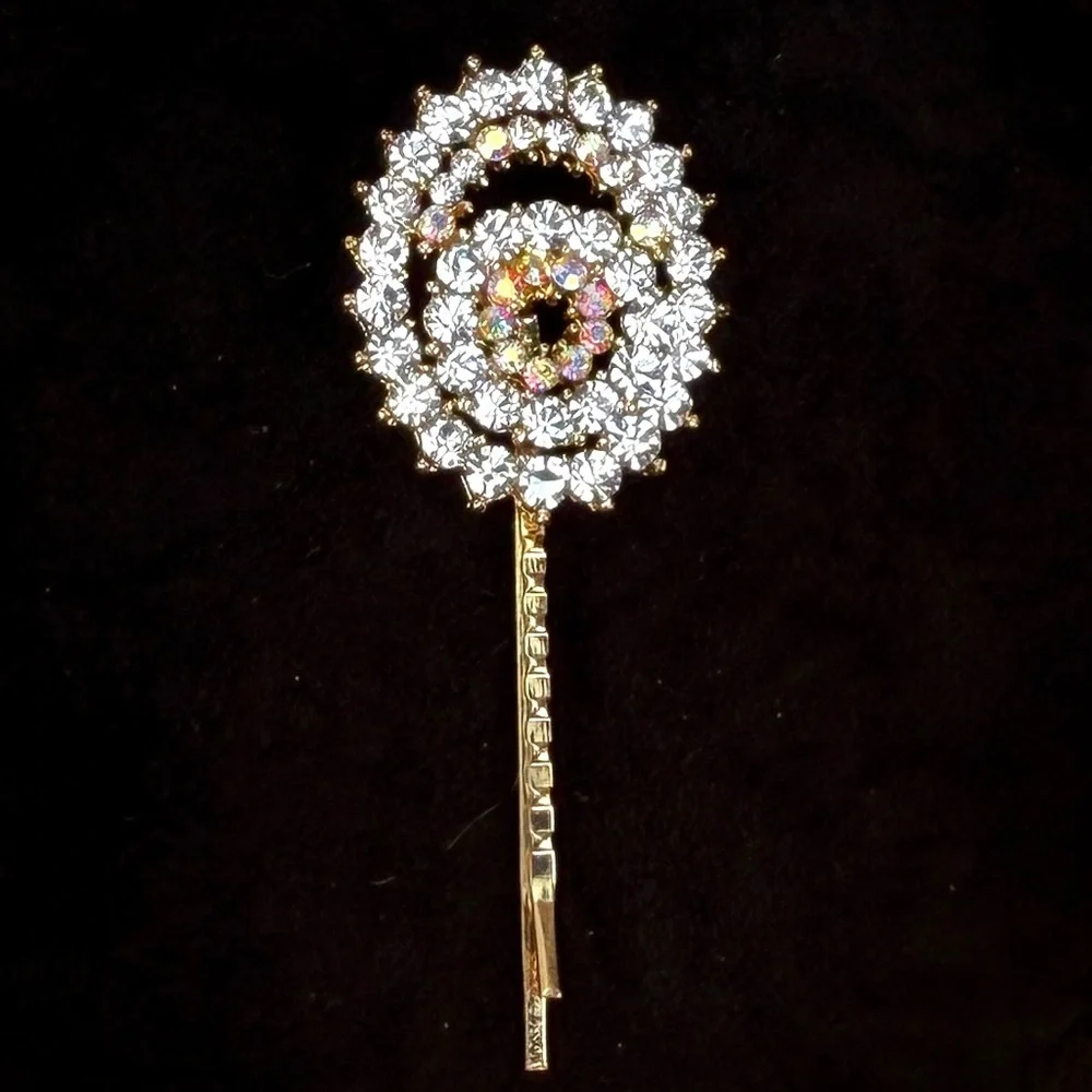 Vintage goldtone, clear and iridescent bling barrette, hair pin.